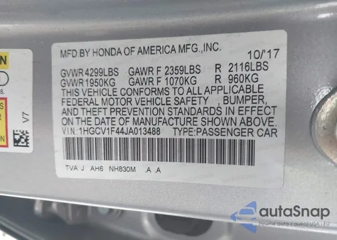 2018 Honda Accord Ex from USA, damaged, VIN 1HGCV1F44JA013488